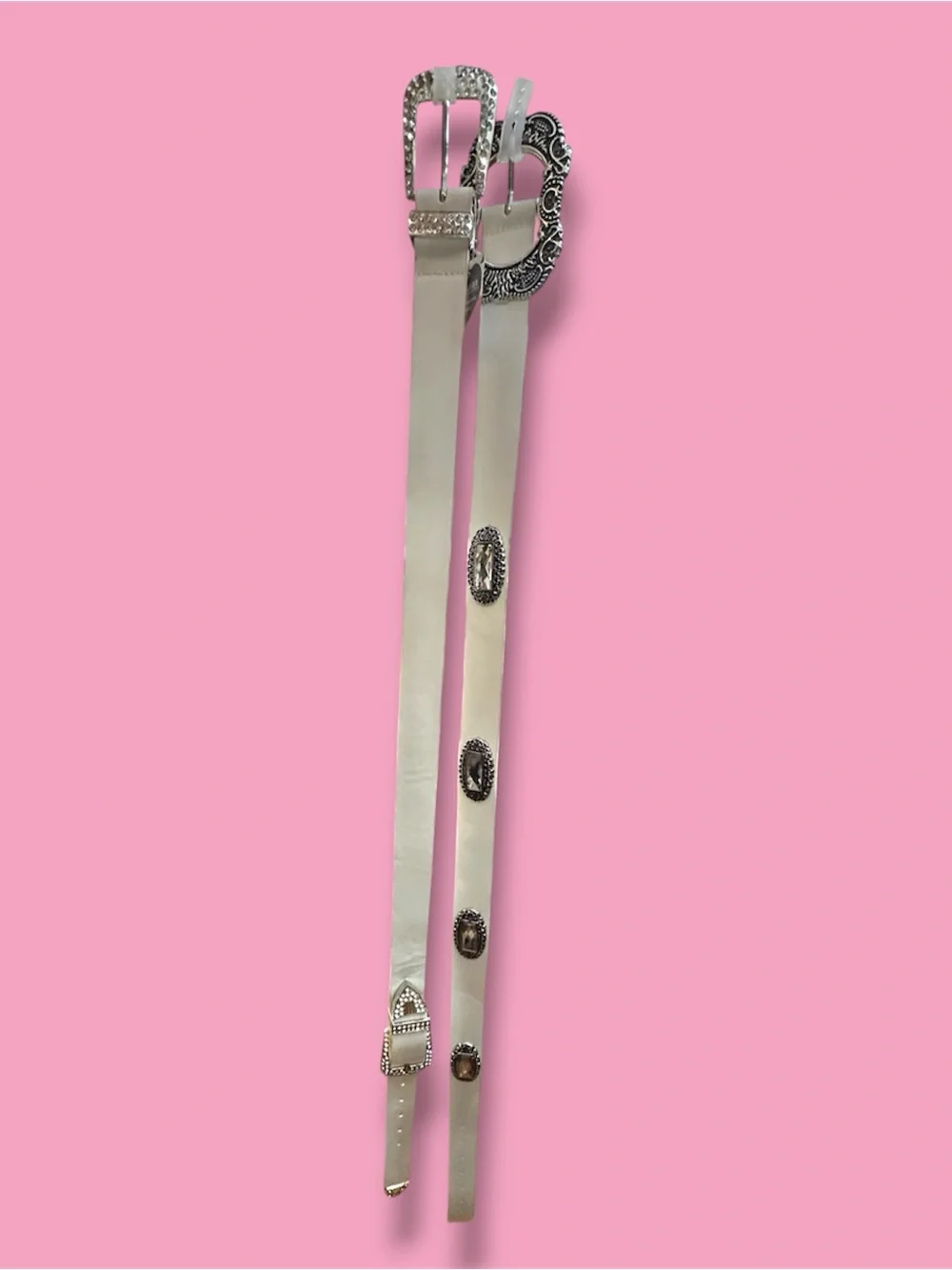 BUNDLE OF 2 White Crystal Accent Women's Belt - Unbranded